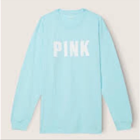 💗VS PINK BABY BLUE LOGO CAMPUS LONG SLEEVE TEE - Picture 2 of 4